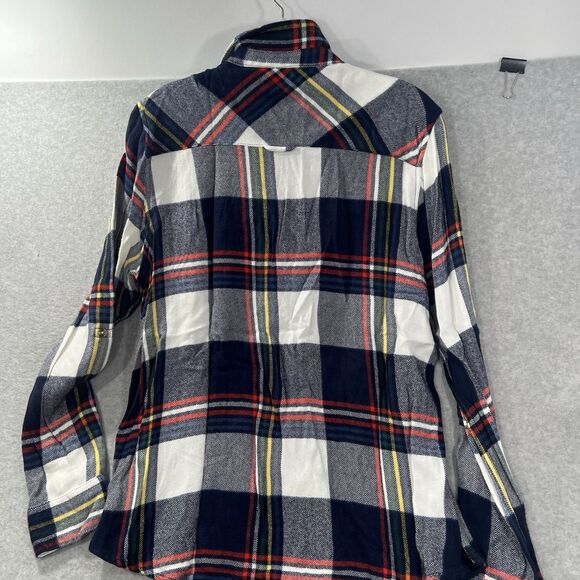 Thread & Supply LARGE Flannel shirt Button Up Blue Red Collared roll tab sleeve - Picture 12 of 14